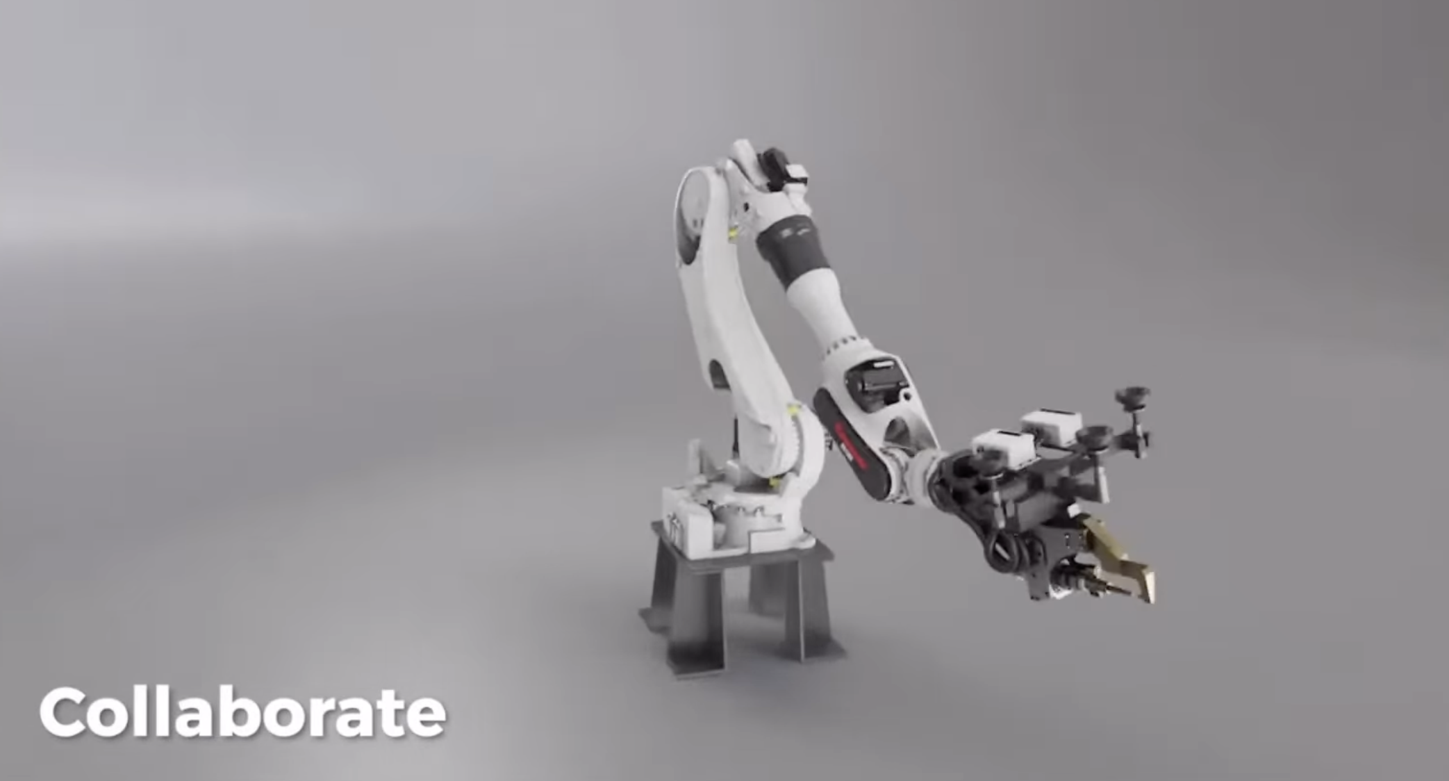 Photorealistic rendering of the same robotic arm asset